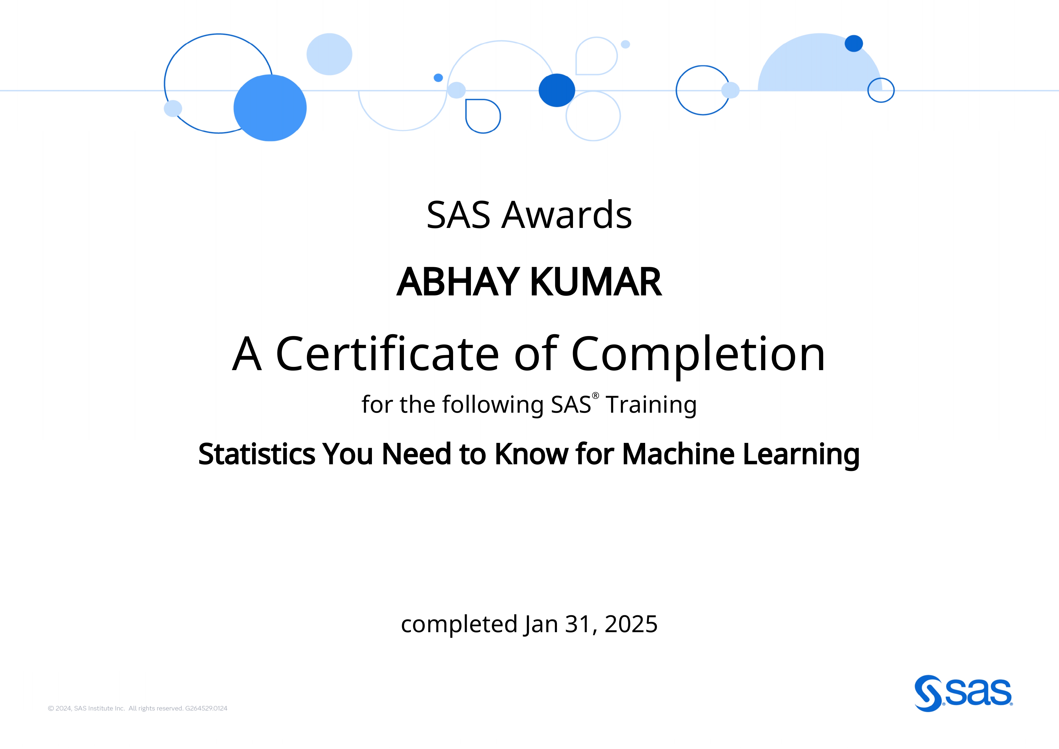 SAS Statistics and Machine Learning Certificate